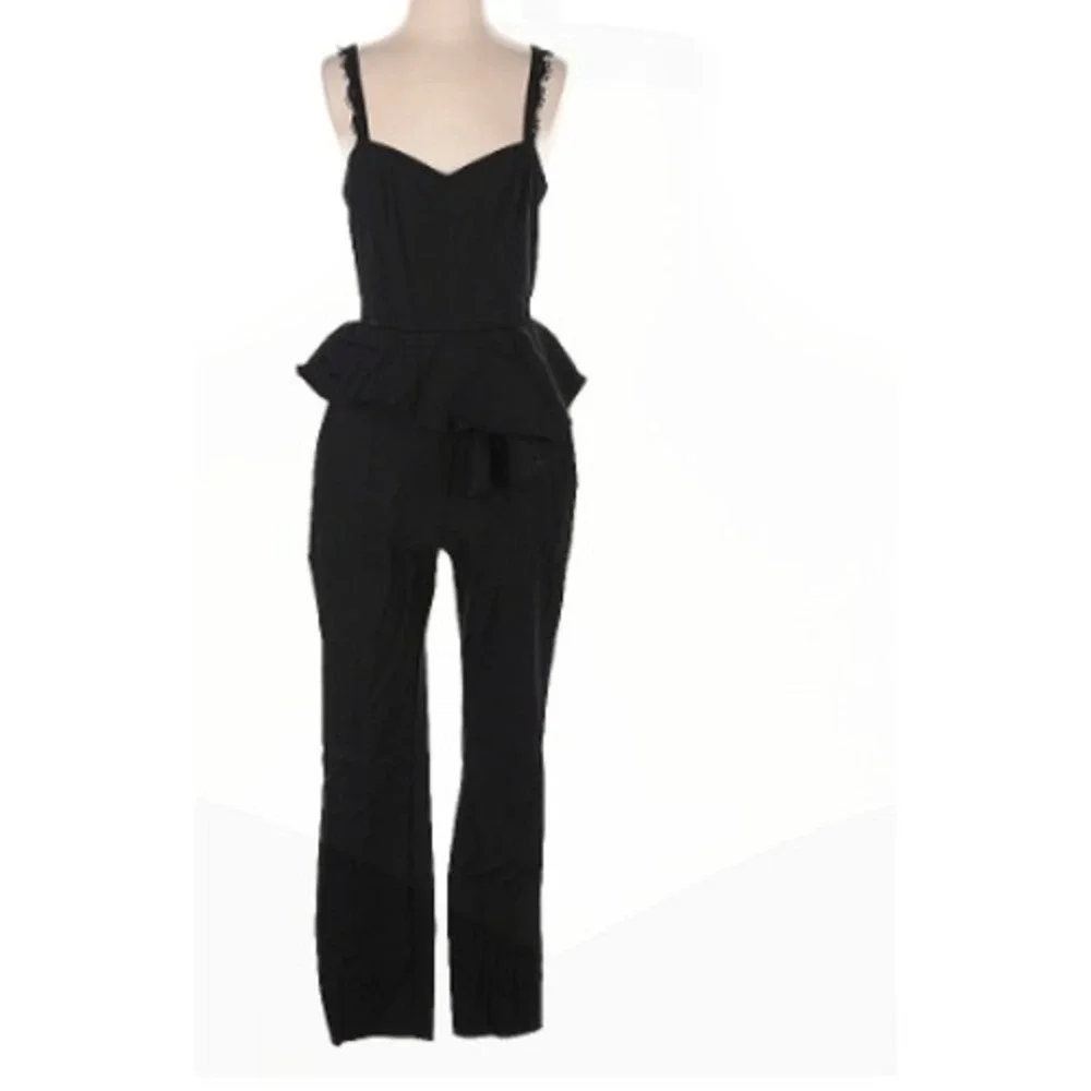 PARKER Kimora Black Peplum Jumpsuit Lace Waist Sweetheart Nk Fits S Elegant $308